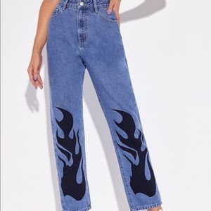 Flame print jeans
